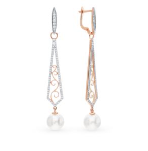 золотые серьги с фианитами и жемчугом