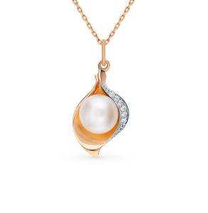 золотая подвеска с фианитами и жемчугом