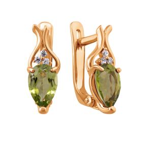 золотые серьги с хризолитом и фианитами