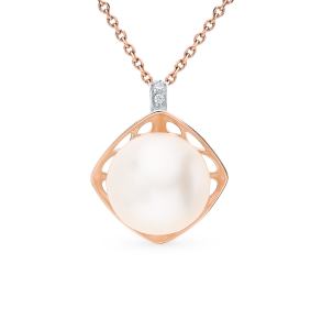 золотая подвеска с фианитами и жемчугом