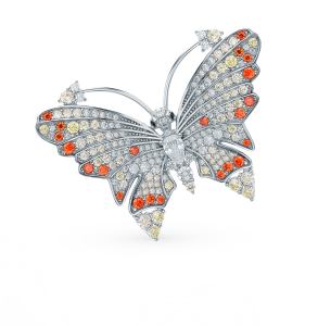 серебряная брошь с фианитами