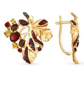 золотые серьги с раухтопазами и гранатом SOKOLOV 724971*