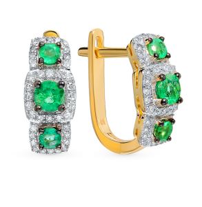 золотые серьги с изумрудами и бриллиантами