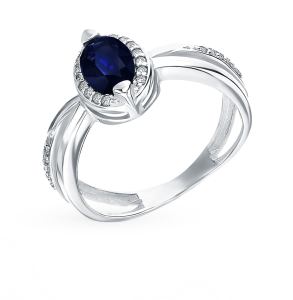 Серебряное кольцо с сапфиром и фианитами