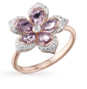 золотое кольцо с аметистом и бриллиантами