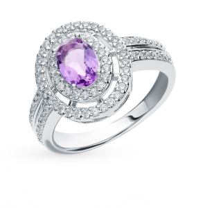 серебряное кольцо с аметистом и фианитами