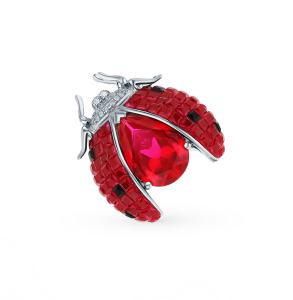 серебряная брошь с корундом и фианитами