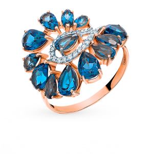 золотое кольцо с топазами и фианитами