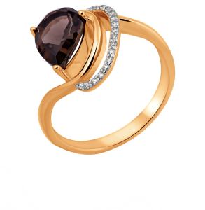 золотое кольцо с раухтопазами и фианитами