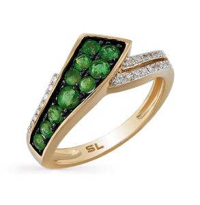 золотое кольцо с изумрудами и бриллиантами