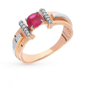 золотое кольцо с рубинами и бриллиантами