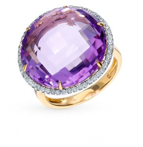 золотое кольцо с аметистом и бриллиантами