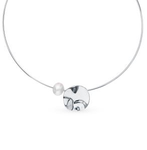 серебряное шейное украшение с жемчугом