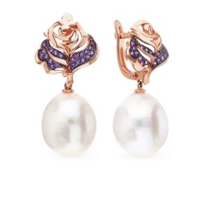 золотые серьги с фианитами и жемчугом