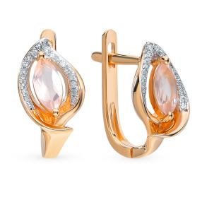 золотые серьги с кварцем и бриллиантами