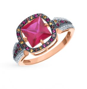 золотое кольцо с рубинами, со шпинелью, фианитами и цитринами