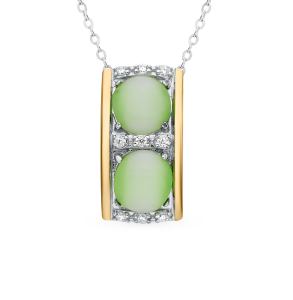 серебряное шейное украшение с фианитами и кошачьими глазами