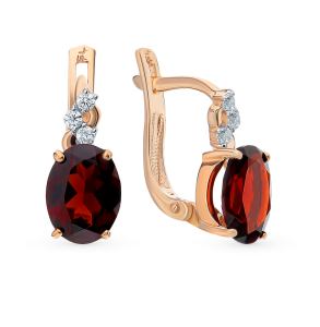 золотые серьги с фианитами и гранатом