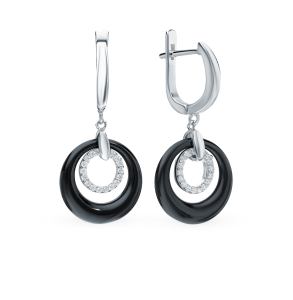 серебряные серьги с керамикой и фианитами