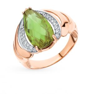 золотое кольцо с султанитами и фианитами