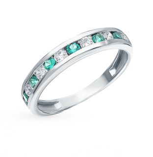 Серебряное кольцо с фианитами и изумрудами ЭСТЕТ 01К254829-2: белое серебро 925 пробы, изумруд, фианит — купить в интернет-магазине SUNLIGHT, фото, артикул 118337