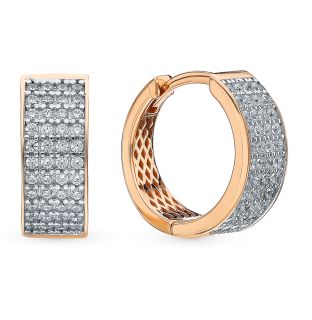 Золотые серьги с фианитами JASMİNE JEWELLERY: красное и розовое золото 585 пробы, фианит — купить в интернет-магазине SUNLIGHT, фото, артикул 92623