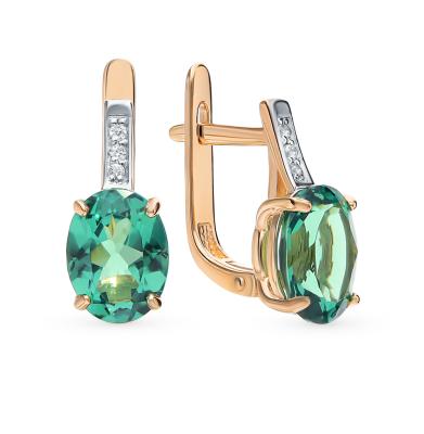 Золотые серьги с наноситалами(хамелеон) и фианитами