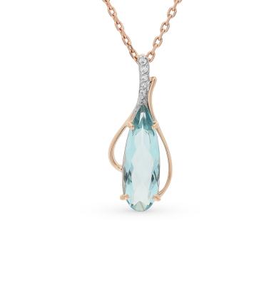 Золотая подвеска с аквамарином и фианитами