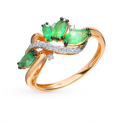 Золотое кольцо с изумрудами и бриллиантами