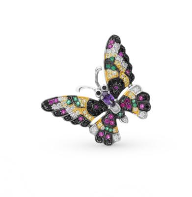 Серебряная брошь-подвеска с фианитами