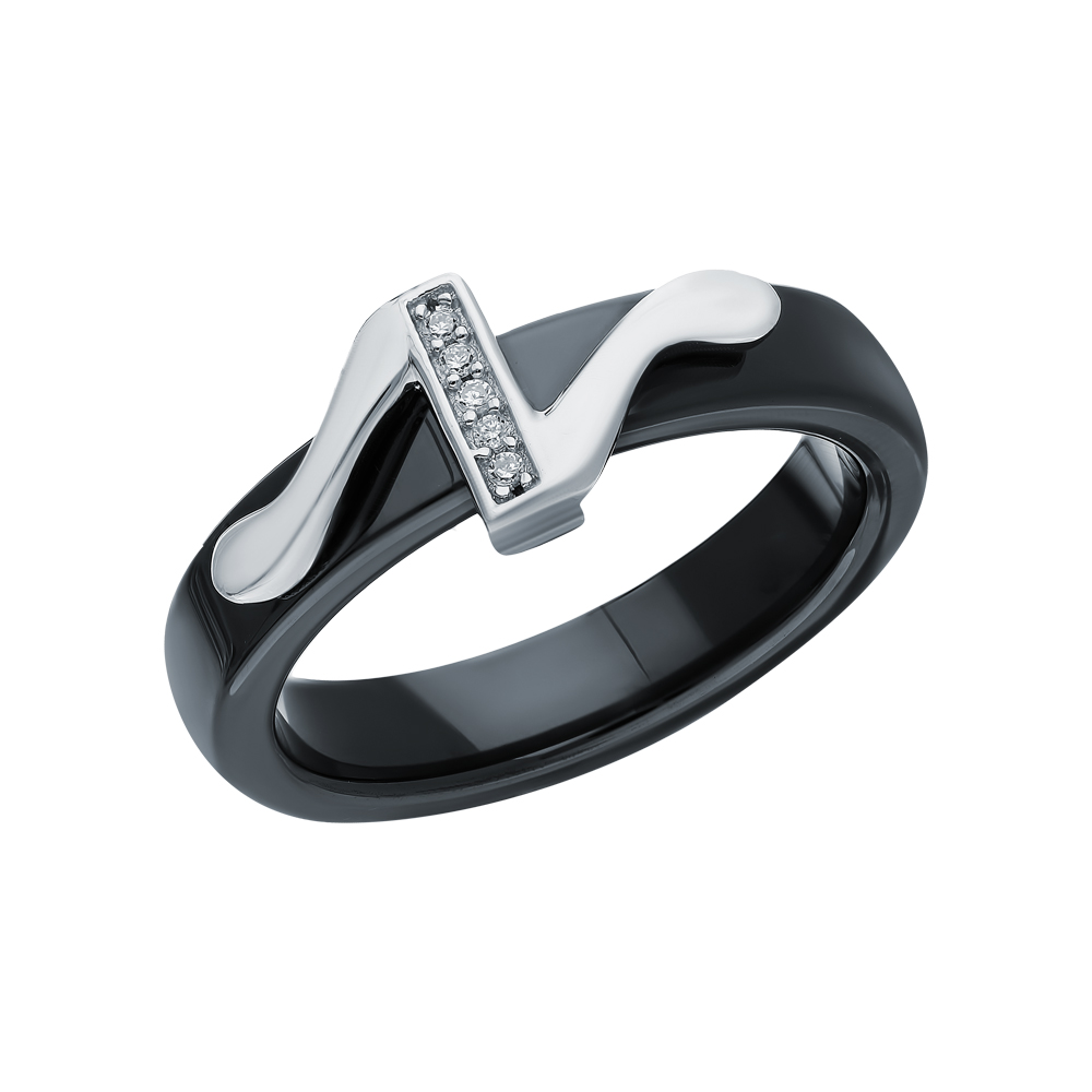 Керамическое кольцо с фианитами и со сталью в Самаре