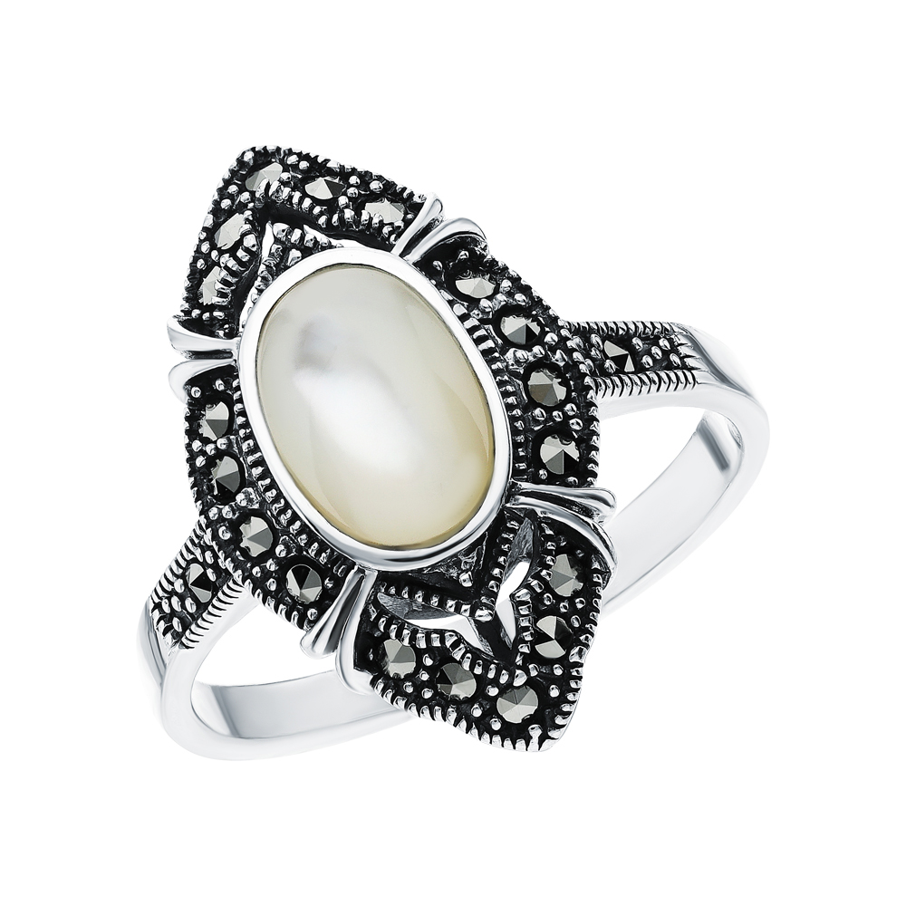 Серебряное кольцо с перламутром и марказитами в Самаре