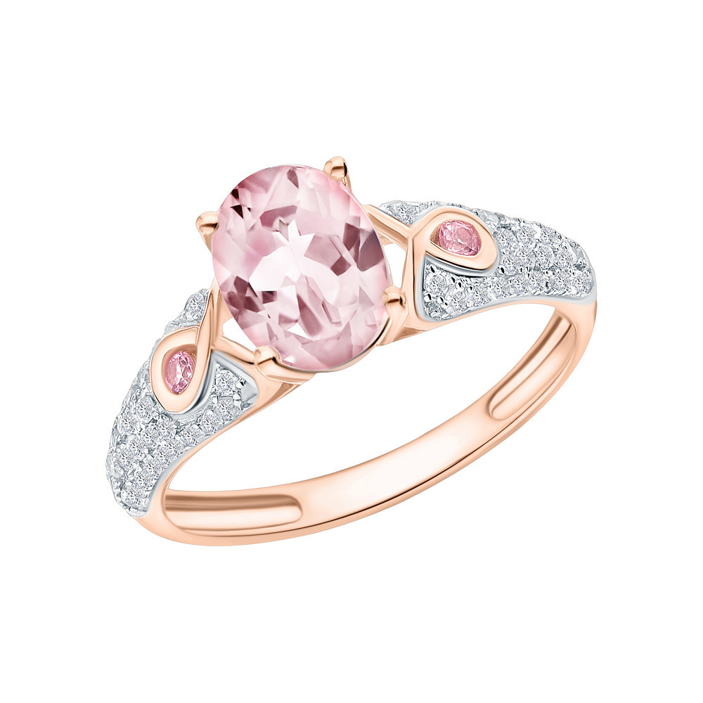 Фото «Золотое кольцо с сапфирами, кварцем розовым и бриллиантами»