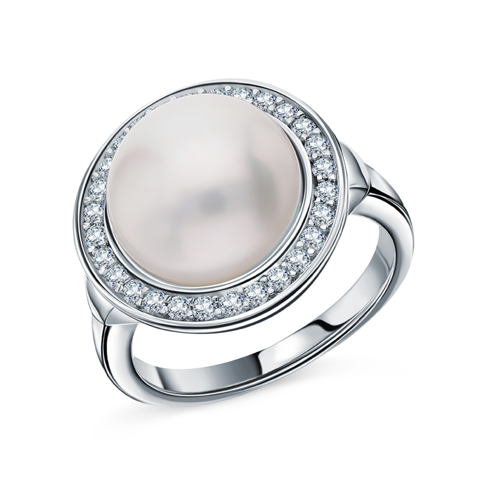 Серебряное кольцо с фианитами и жемчугом в Самаре