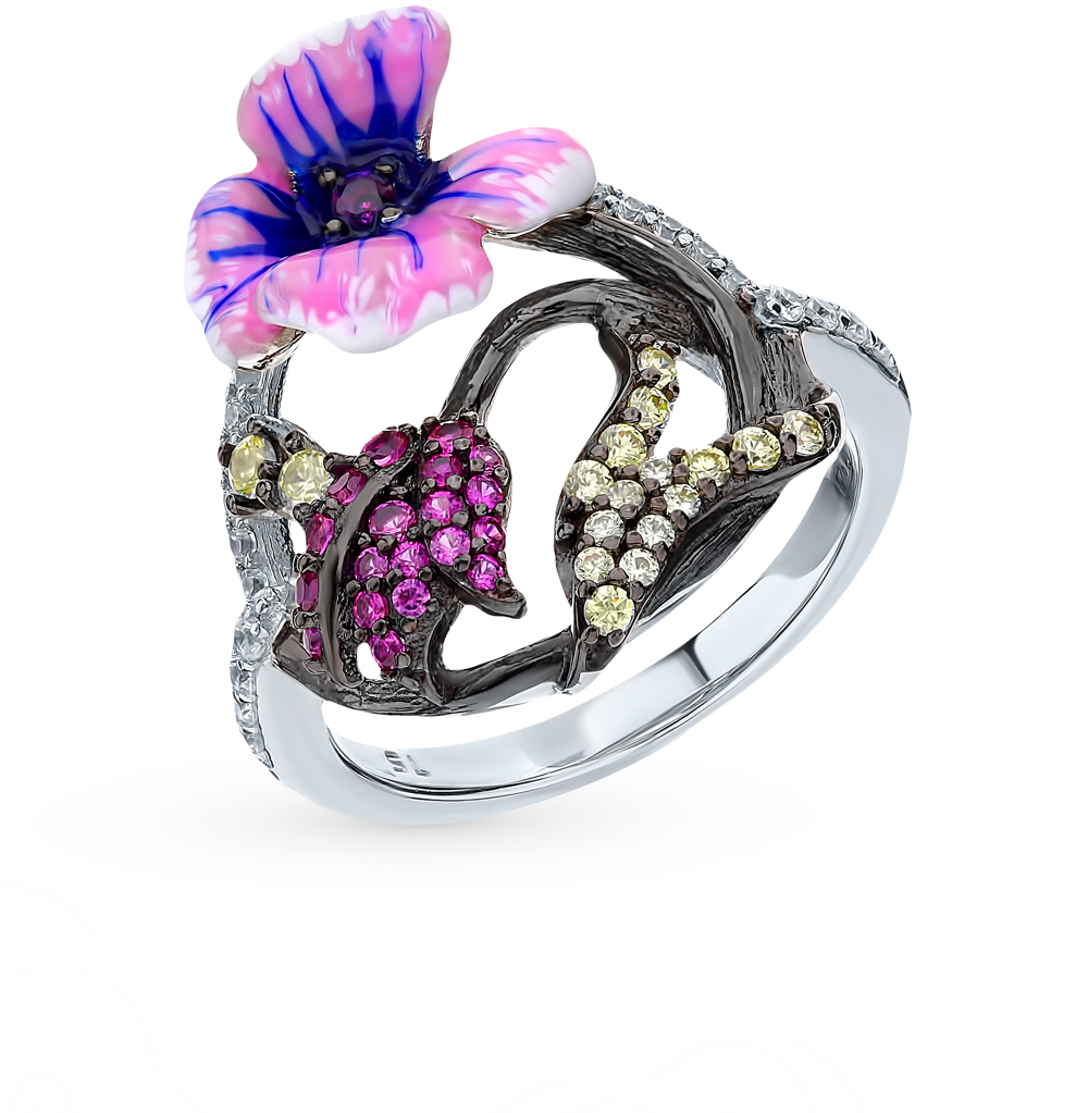 Фото «Серебряное кольцо с фианитами и корундом»