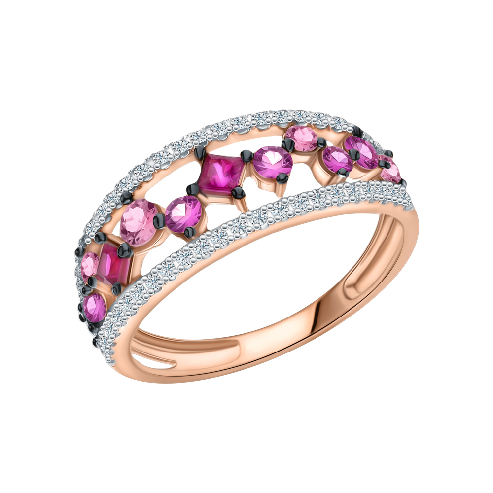 Золотое кольцо с сапфирами, рубинами и бриллиантами в Екатеринбурге