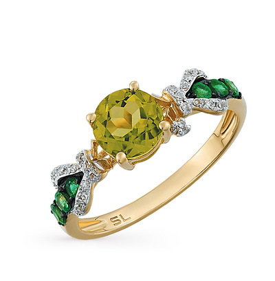 Фото «Золотое кольцо с изумрудами, хризолитом и бриллиантами»