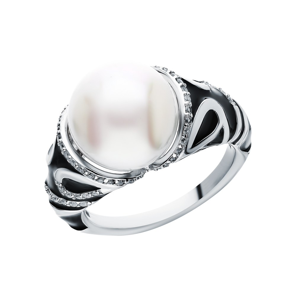 Серебряное кольцо с эмалью, кубическим цирконием и жемчугом в Ростовe-на-Дону