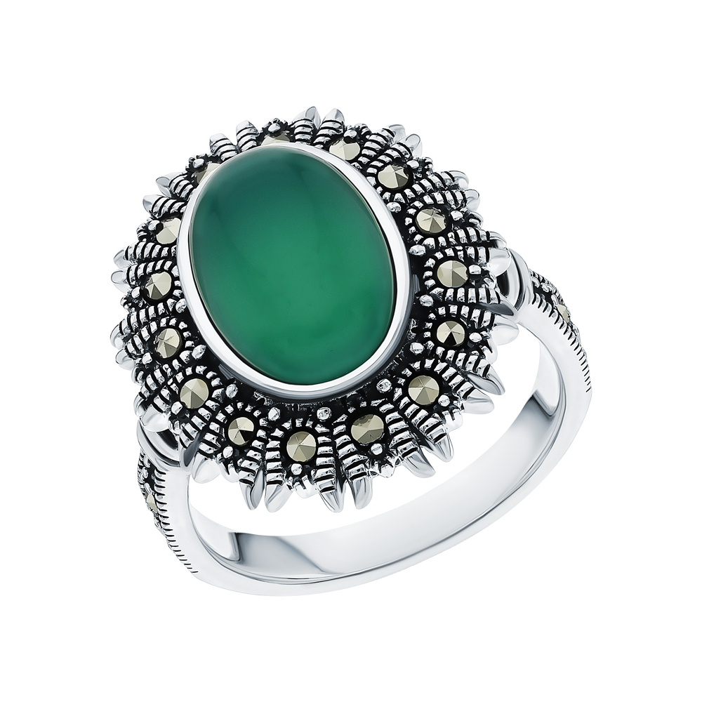 Фото «Серебряное кольцо с хризопразами и марказитами»