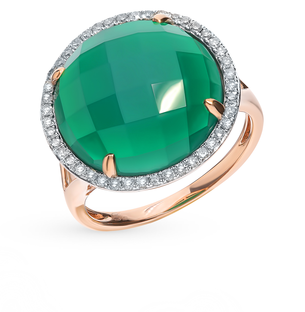 Золотое кольцо с агатом и бриллиантами в Самаре