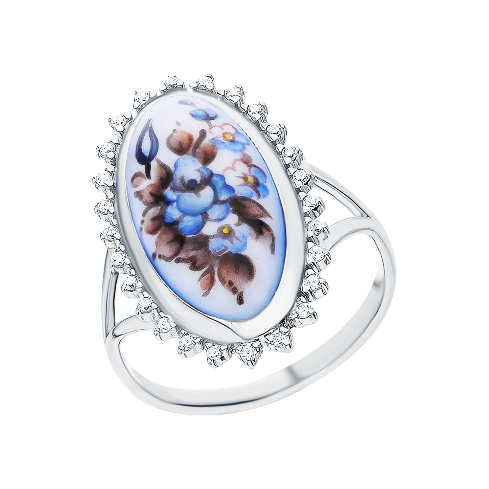 Серебряное кольцо с финифтью и кубическим цирконием в Краснодаре