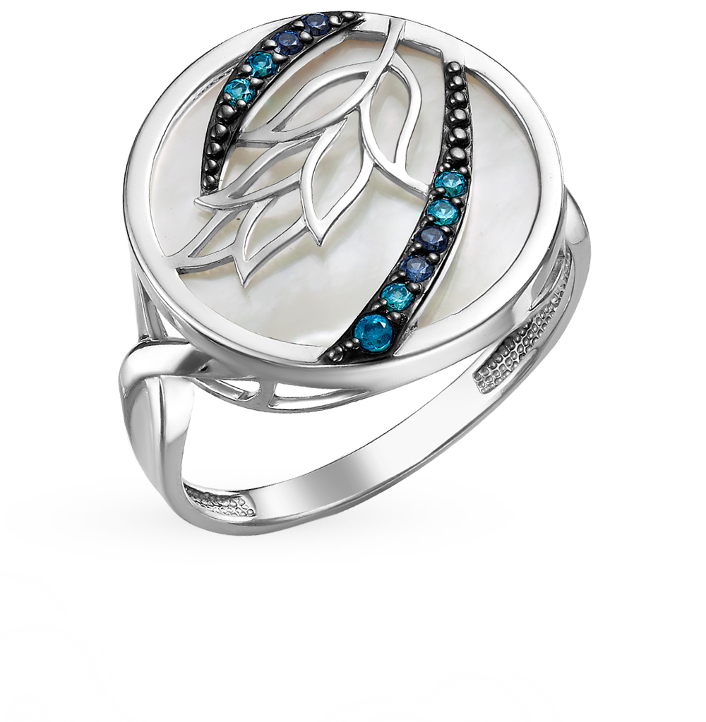 Фото «Серебряное кольцо с перламутром и фианитами»