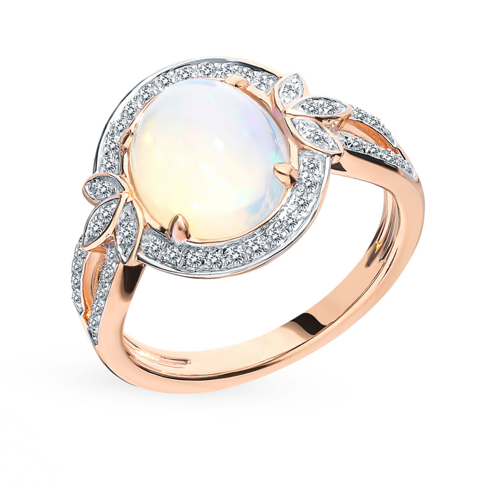 Золотое кольцо с опалом и бриллиантами в Самаре