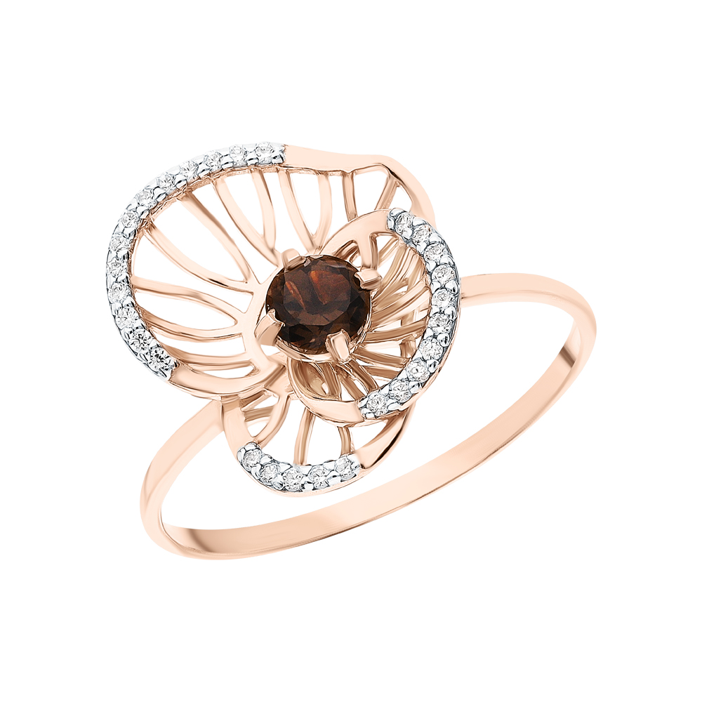 Фото «Серебряное кольцо с кубическим цирконием, кварцем и кварцами дымчатыми»