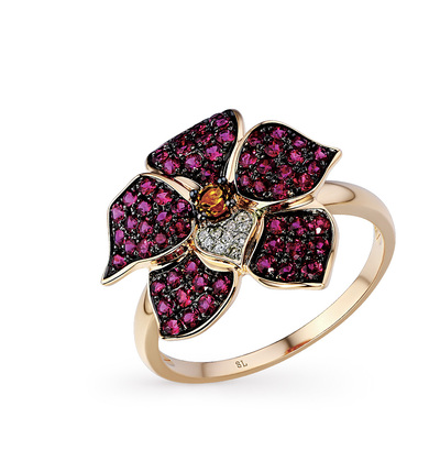 Фото «Золотое кольцо с цитринами, рубинами и бриллиантами»