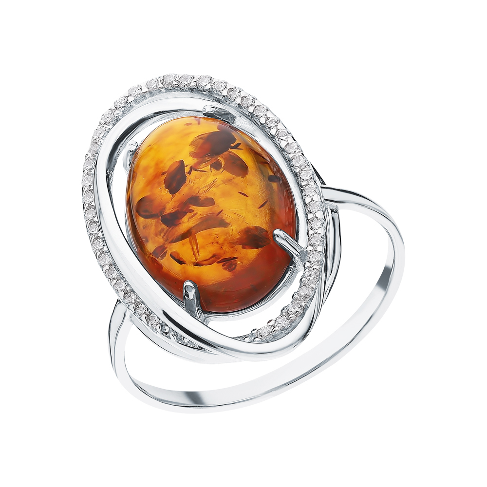 Серебряное кольцо с янтарем и кубическим цирконием в Краснодаре