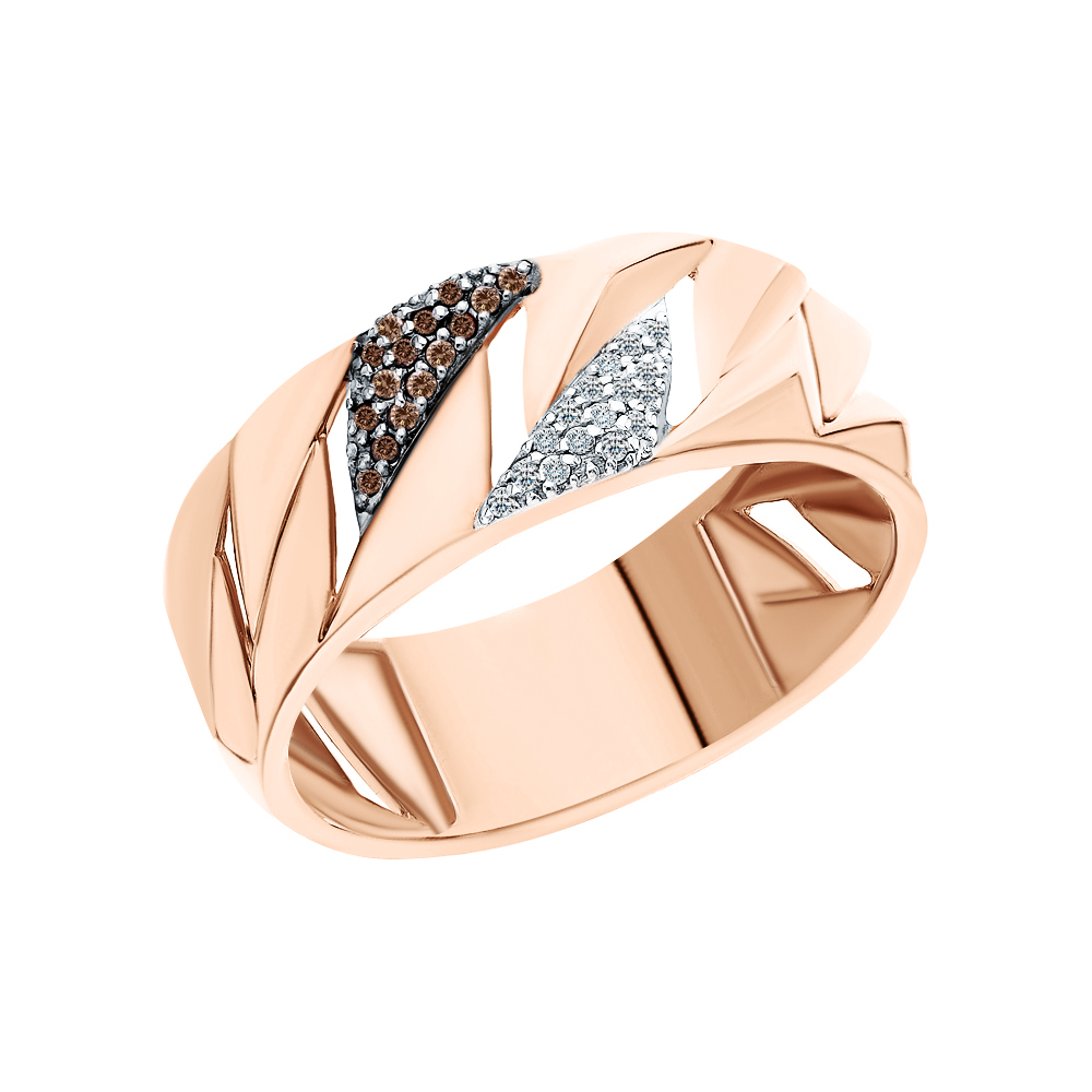 Золотое кольцо с коньячными бриллиантами и бриллиантами в Екатеринбурге