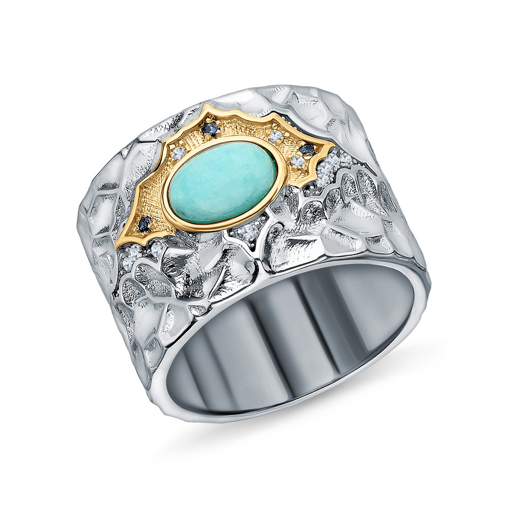 Серебряное кольцо с фианитами и амазонитом в Краснодаре