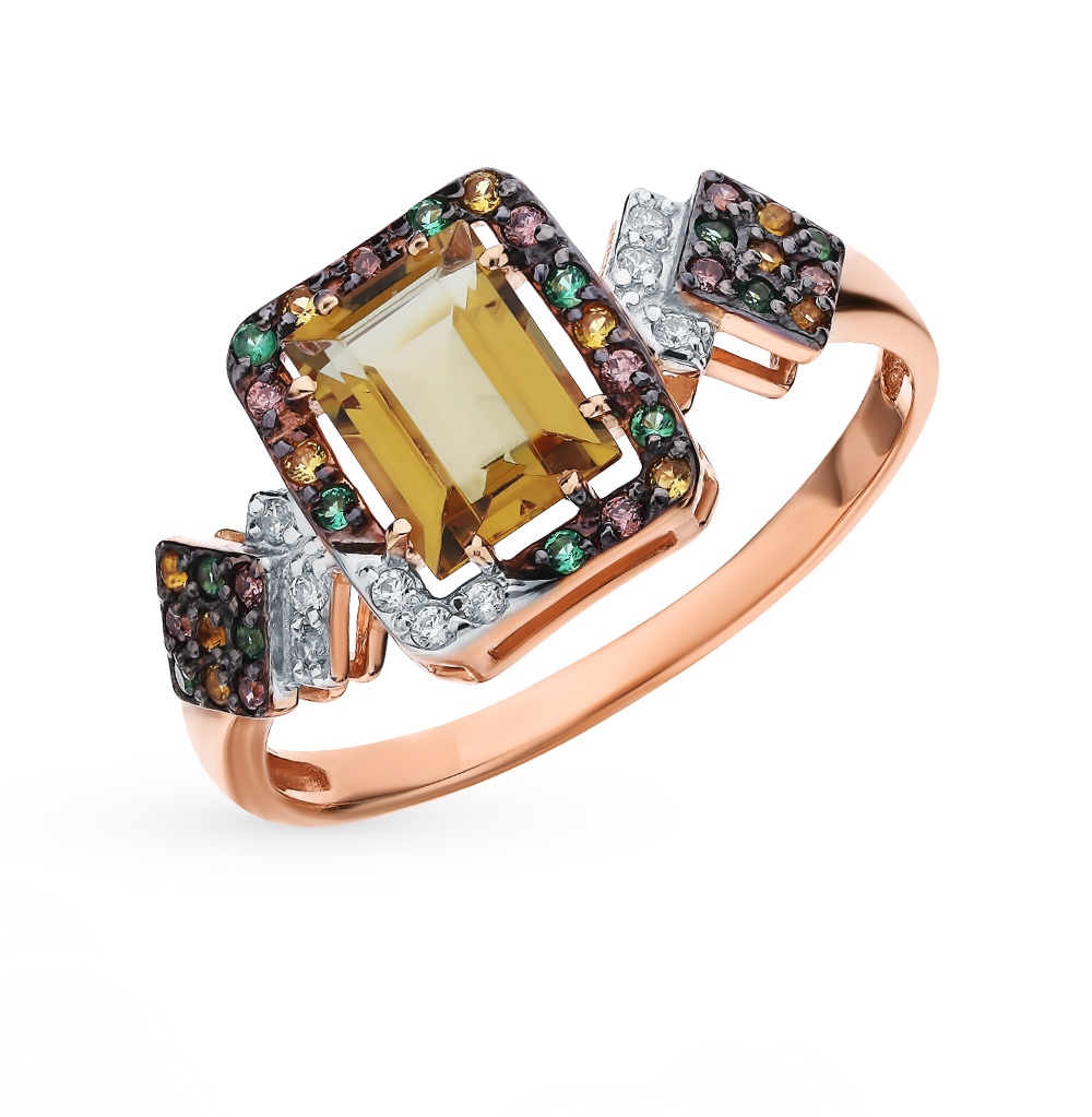 Фото «Золотое кольцо с цитринами, фианитами, султанитами и наношпинелями»