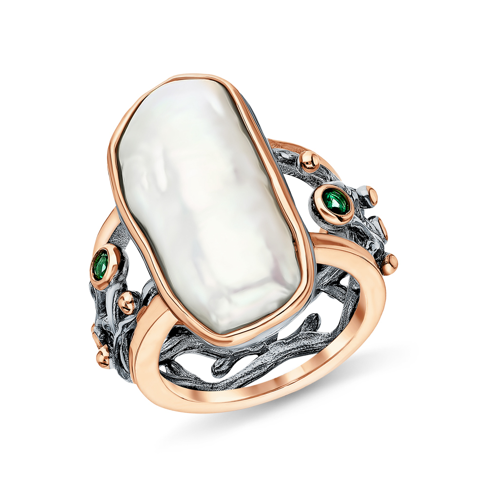 Серебряное кольцо с жемчугом и алпанитом в Екатеринбурге